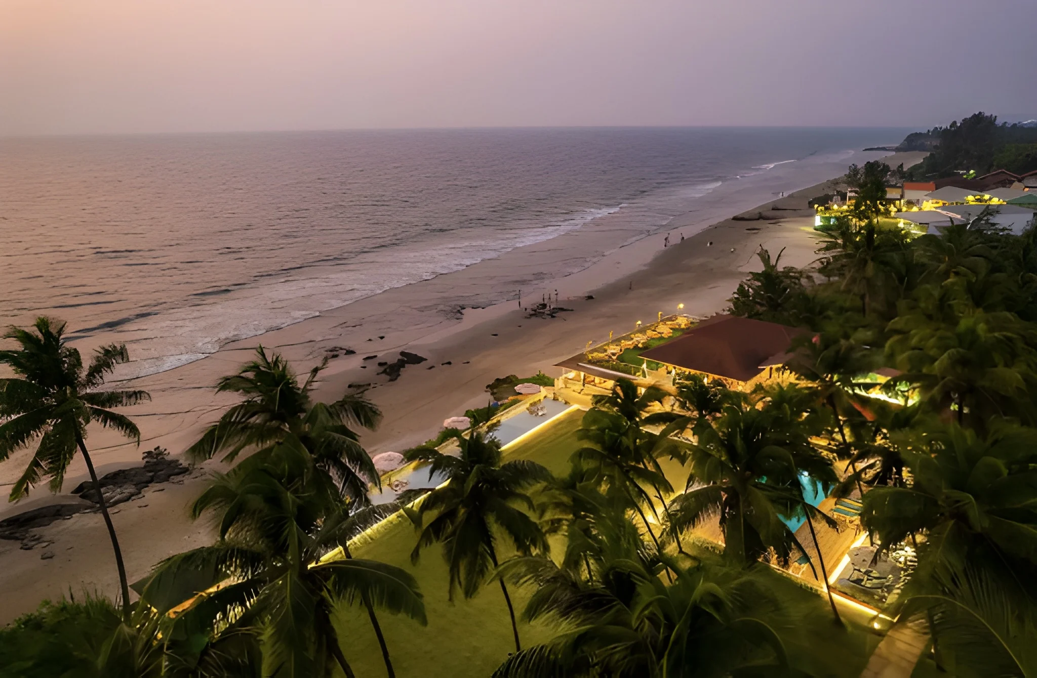 Luxury Ashwem beach club lounge and bohemian North Goa coastal scenery.