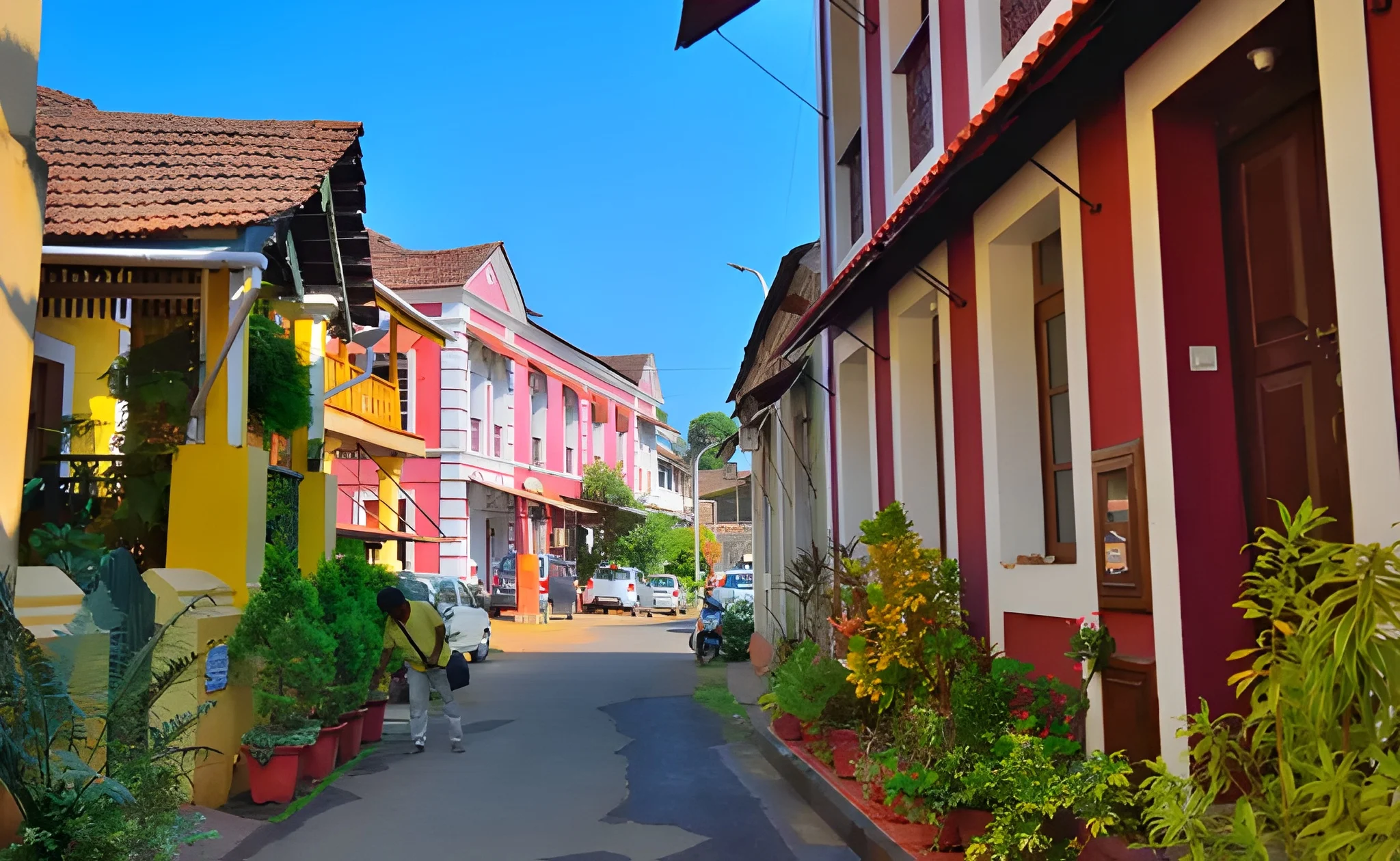 Fontainhas Panjim colorful Latin Quarter Portuguese style houses.